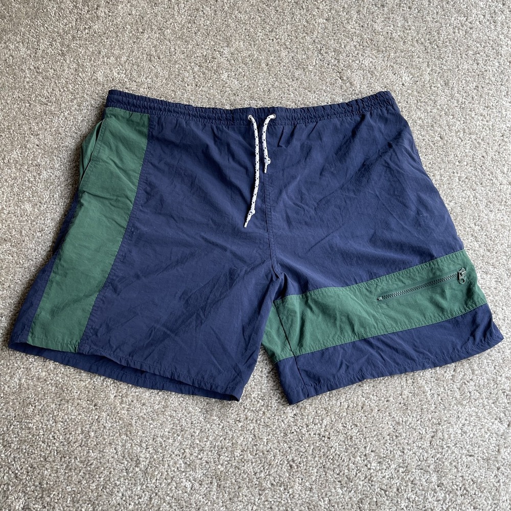 Vintage Athletic Works Swim Shorts Mens Large Blue Colorblock Lined Trunks Beach